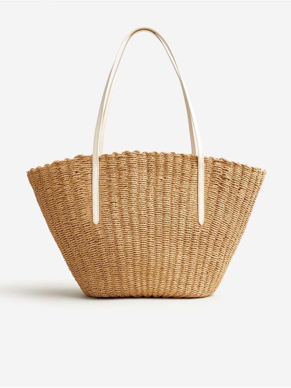 J. Crew Como woven Straw Tote with Cream Shoulder Straps natural basket bag
